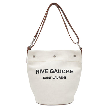サンローラン SAINT LAURENT リヴ ゴーシュ 669299 アイボリー×ブラウン キャンバス レザー ショルダーバッグ シルバー金具 白 茶 RIVE GAUCHE