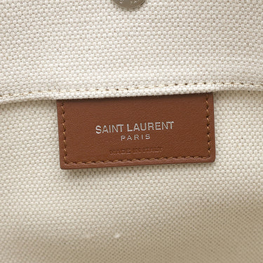 サンローラン SAINT LAURENT リヴ ゴーシュ 669299 アイボリー×ブラウン キャンバス レザー ショルダーバッグ シルバー金具 白 茶 RIVE GAUCHE