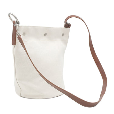 サンローラン SAINT LAURENT リヴ ゴーシュ 669299 アイボリー×ブラウン キャンバス レザー ショルダーバッグ シルバー金具 白 茶 RIVE GAUCHE