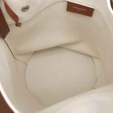 サンローラン SAINT LAURENT リヴ ゴーシュ 669299 アイボリー×ブラウン キャンバス レザー ショルダーバッグ シルバー金具 白 茶 RIVE GAUCHE