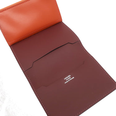 エルメス HERMES マンハッタン コイン カードケース オレンジ系×ボルドー系 ボックスカーフ ヴォースイフト 二つ折り財布 シルバー金具 コンパクト財布 コインケース バイカラー ソルド品