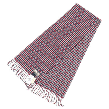 エルメス HERMES Ｈエコセ マリン×ボルドー カシミヤ マフラー 新品 未使用 紺 赤 ロゴ刺繡