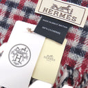 エルメス HERMES Ｈエコセ マリン×ボルドー カシミヤ マフラー 新品 未使用 紺 赤 ロゴ刺繡