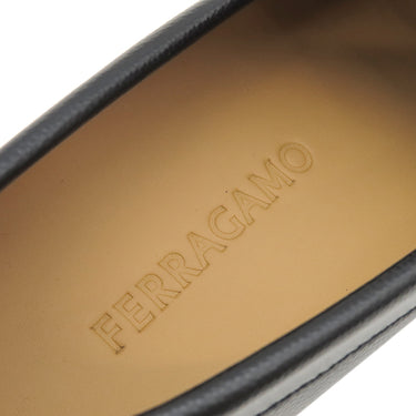 フェラガモ FERRAGAMO FORT ガンチーニ 0762695 ブラック レザー カウハイド 7 1/2 ローファー シルバー金具 黒