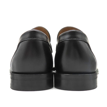 フェラガモ FERRAGAMO FORT ガンチーニ 0762695 ブラック レザー カウハイド 7 1/2 ローファー シルバー金具 黒