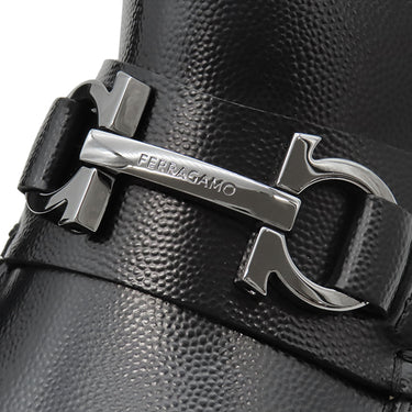 フェラガモ FERRAGAMO FORT ガンチーニ 0762695 ブラック レザー カウハイド 7 1/2 ローファー シルバー金具 黒