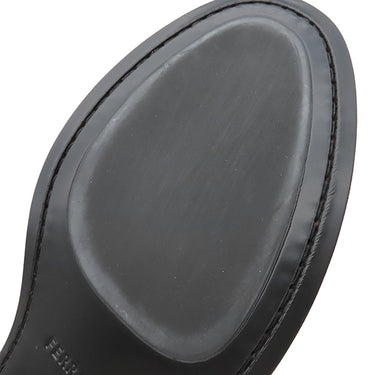 フェラガモ FERRAGAMO FORT ガンチーニ 0762695 ブラック レザー カウハイド 7 1/2 ローファー シルバー金具 黒