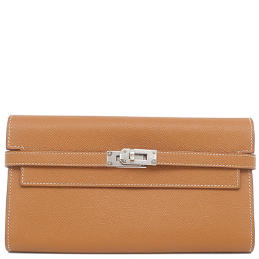 エルメス HERMES ケリーウォレット ロング ゴールド ヴォーエプソン 長財布 シルバー金具 茶