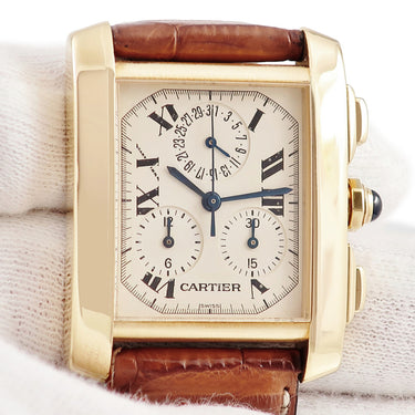 腕時計 カルティエ Cartier タンク フランセーズ XL クロノ リフレックス W5000556 クオーツ メンズ OH済 K18YG 永久カレンダー