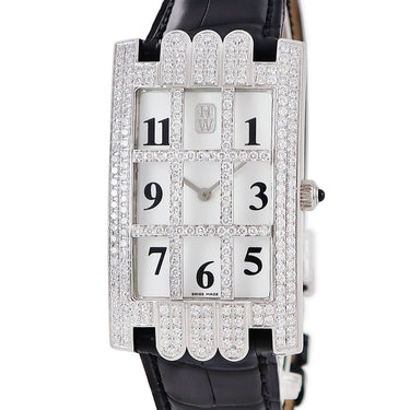 腕時計 ハリーウィンストン Harry Winston アヴェニュー AVEQHM00WW007 クオーツ メンズ K18WG 純正ダイヤ ホワイト スクエア グリッド
