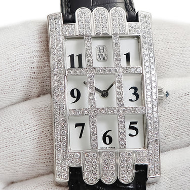 腕時計 ハリーウィンストン Harry Winston アヴェニュー AVEQHM00WW007 クオーツ メンズ K18WG 純正ダイヤ ホワイト スクエア グリッド