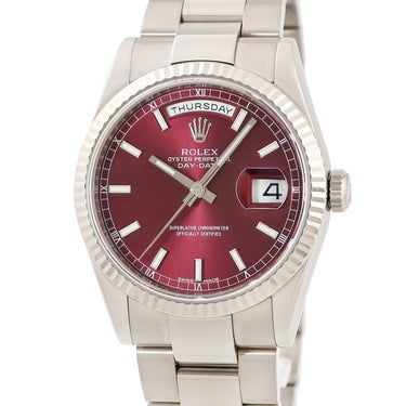 腕時計 ロレックス ROLEX デイデイト 36 チェリー 118239 自動巻き メンズ メーカーOH済 Z番 K18WG無垢 赤 オイスターブレス