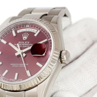 腕時計 ロレックス ROLEX デイデイト 36 チェリー 118239 自動巻き メンズ メーカーOH済 Z番 K18WG無垢 赤 オイスターブレス
