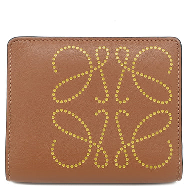 ロエベ LOEWE コンパクト ジップ ウォレット C500Z41X04 タン×オークル レザー 二つ折り財布 シルバー金具 茶 黄色 バイカラー アナグラム