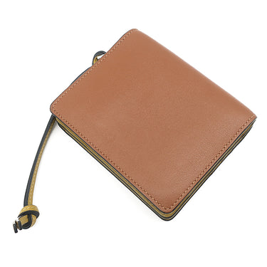 ロエベ LOEWE コンパクト ジップ ウォレット C500Z41X04 タン×オークル レザー 二つ折り財布 シルバー金具 茶 黄色 バイカラー アナグラム