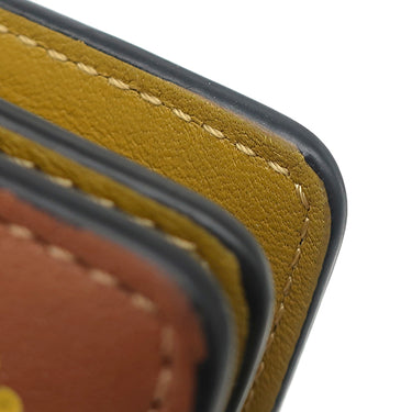 ロエベ LOEWE コンパクト ジップ ウォレット C500Z41X04 タン×オークル レザー 二つ折り財布 シルバー金具 茶 黄色 バイカラー アナグラム