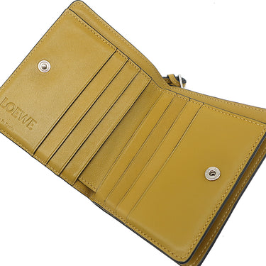 ロエベ LOEWE コンパクト ジップ ウォレット C500Z41X04 タン×オークル レザー 二つ折り財布 シルバー金具 茶 黄色 バイカラー アナグラム