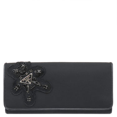 プラダ PRADA イブニング ベア 1M0201 ブラック ナイロン ビジュー 長財布 シルバー金具 ビジュー クマ 黒