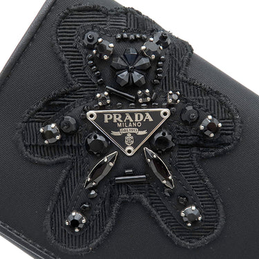 プラダ PRADA イブニング ベア 1M0201 ブラック ナイロン ビジュー 長財布 シルバー金具 ビジュー クマ 黒