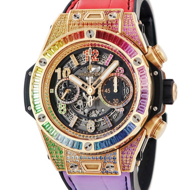 腕時計 ウブロ HUBLOT ビッグバン ウニコ キングゴールド レインボー 411.OX.9910.LR.0999 自動巻き メンズ K18KG無垢 マルチカラー