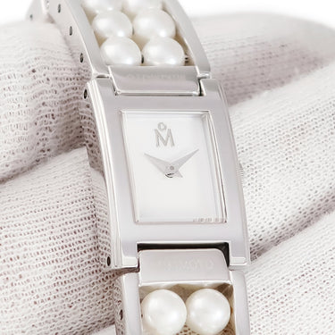 腕時計 ミキモト MIKIMOTO パールウォッチ NNS-8019PF クオーツ レディース SS×パール コンビ シェル 白 スクエア MIKIMOTO