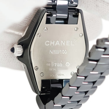 腕時計 シャネル CHANEL J12 38mm H2308 クオーツ メンズ 純正ダイヤ 純正ブルーサファイア 黒 ブラック セラミック デイト 750 K18 WG