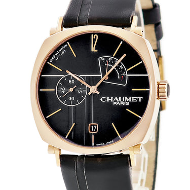 腕時計 ショーメ CHAUMET ダンディ パワーリザーブインジケーター W11884-25B 手巻き メンズ K18PG無垢 ブラック デイト 限定