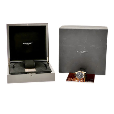 腕時計 ショーメ CHAUMET ダンディ パワーリザーブインジケーター W11884-25B 手巻き メンズ K18PG無垢 ブラック デイト 限定