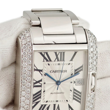 腕時計 カルティエ Cartier タンク アングレーズ XL WT100010 自動巻き メンズ K18WG無垢 純正ダイヤ 青針 ギョウシェ デイト