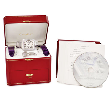 腕時計 カルティエ Cartier タンク アングレーズ XL WT100010 自動巻き メンズ K18WG無垢 純正ダイヤ 青針 ギョウシェ デイト