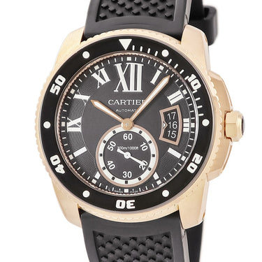 腕時計 カルティエ Cartier カリブル ドゥ カルティエ ダイバー W7100052 自動巻き メンズ K18PG無垢 ブラック 逆回転防止ベゼル