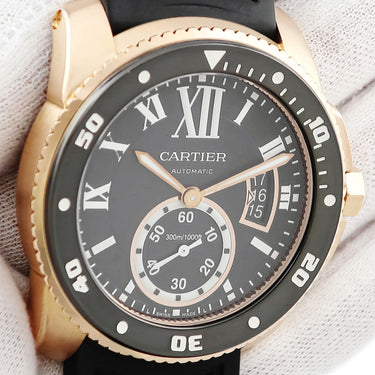 腕時計 カルティエ Cartier カリブル ドゥ カルティエ ダイバー W7100052 自動巻き メンズ K18PG無垢 ブラック 逆回転防止ベゼル