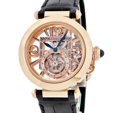 腕時計 カルティエ Cartier パシャ ドゥ カルティエ 41mm トゥールビヨン スケルトン WHPA0006 手巻き メンズ K18PG無垢 青針