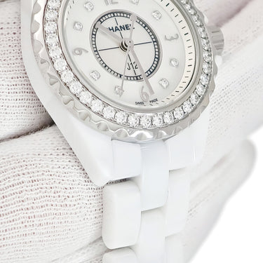 腕時計 シャネル CHANEL J12 29mm H2572 クオーツ レディース 白 ホワイト 純正ダイヤ シェル アラビア