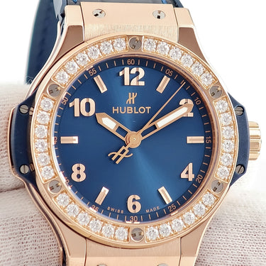 腕時計 ウブロ HUBLOT ビッグバン ゴールド ブルー ダイヤモンド 361.PX.7180.LR.1204 クオーツ メンズ レディース K18RG無垢