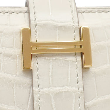 エルメス HERMES ベアンスフレ ベトン アリゲーター 長財布 ゴールド金具 オフホワイト 二つ折り財布 マット