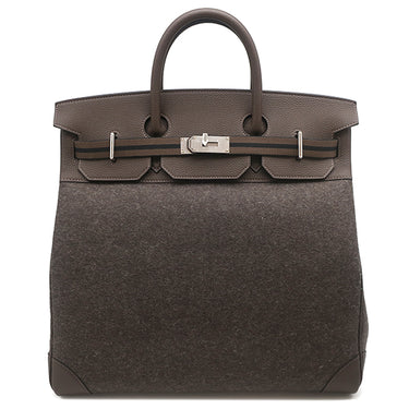 エルメス HERMES オータクロア40 エベンヌ×エコルセ×ブラック トゴ フェルト ハンドバッグ シルバー金具 新品 未使用 茶