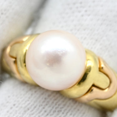 ブルガリ BVLGARI パッソドッピオ パール イエローゴールドXピンクゴールド K18YG K18PG パール リング 指輪 18K YG PG コンビ 750 18金 11号