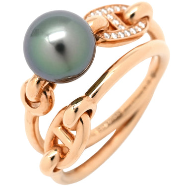 エルメス HERMES アルバーティン シェーヌダンクル ブラックパール ダイヤモンド ピンクゴールド K18PG ダイヤモンド ブラックパール #53 リング 指輪 ピンクゴールド 750 シャンドラ 13号