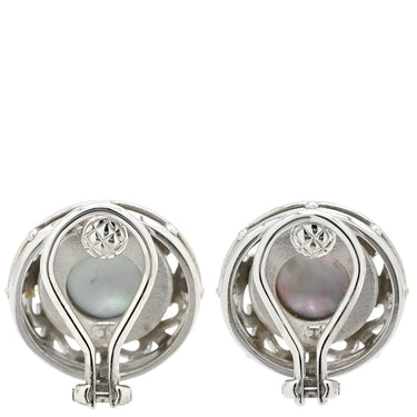 ミキモト MIKIMOTO ピクウェ ホワイトゴールド×ブラック K18WG ブラックシェル イヤリング MIKIMOTO 黒蝶貝 シェル 花模様 Au750 18K 18金 象嵌