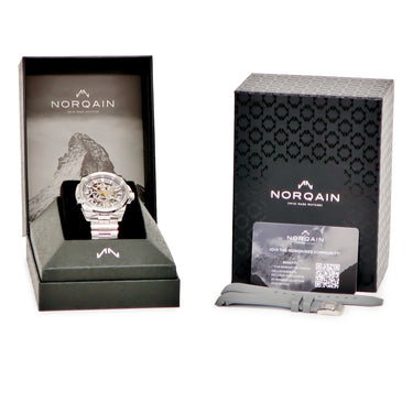 腕時計 ノルケイン NORQAIN インディペンデンス スケルトン 42mm N3000SLA/G303/102SI 自動巻き メンズ 新品同様 グレー