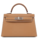 エルメス HERMES ミニケリードゥ 外縫い ゴールド ヴォーエプソン 2WAYバッグ シルバー金具 茶 ショルダー