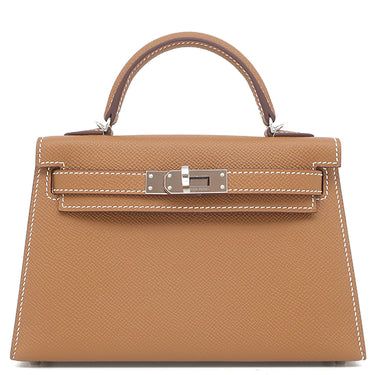 エルメス HERMES ミニケリードゥ 外縫い ゴールド ヴォーエプソン 2WAYバッグ シルバー金具 茶 ショルダー