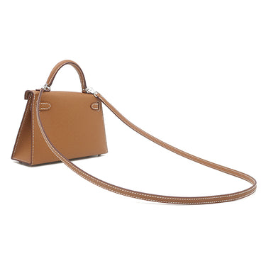 エルメス HERMES ミニケリードゥ 外縫い ゴールド ヴォーエプソン 2WAYバッグ シルバー金具 茶 ショルダー