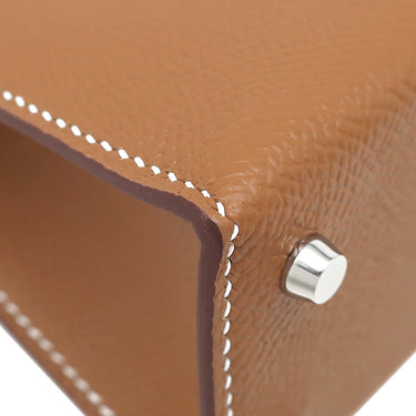 エルメス HERMES ミニケリードゥ 外縫い ゴールド ヴォーエプソン 2WAYバッグ シルバー金具 茶 ショルダー