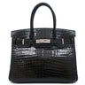 エルメス HERMES バーキン30 ブラック ポロサス ハンドバッグ シルバー金具 黒 クロコ