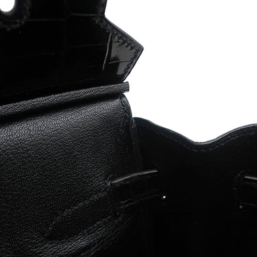 エルメス HERMES バーキン30 ブラック ポロサス ハンドバッグ シルバー金具 黒 クロコ