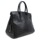 エルメス HERMES バーキン30 ブラック ポロサス ハンドバッグ シルバー金具 黒 クロコ