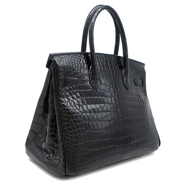 エルメス HERMES バーキン30 ブラック ポロサス ハンドバッグ シルバー金具 黒 クロコ