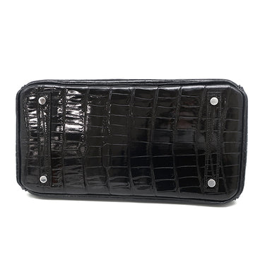 エルメス HERMES バーキン30 ブラック ポロサス ハンドバッグ シルバー金具 黒 クロコ